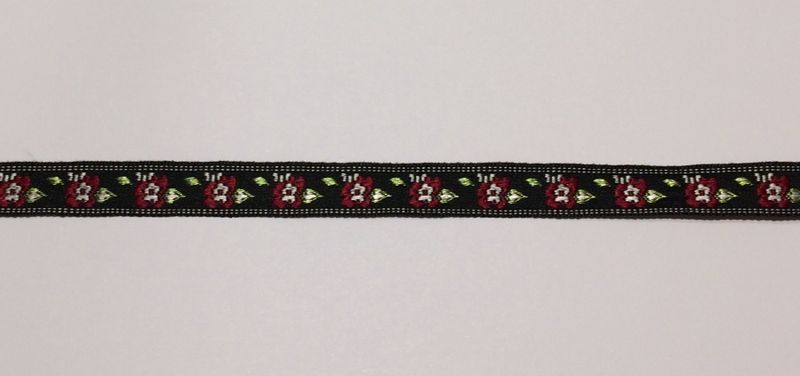 Jacquardbånd sort/rød/grønn 10 mm